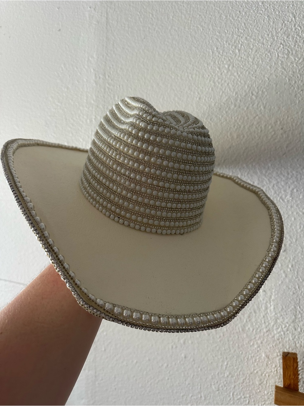 Rhinestone and Pearl Cream Cowboy Hat